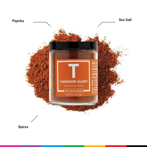 Spiceology - Tandoori Glory - Indian Masala Blend - Curry Spices and Seasonings - Use On: Chicken, Vegetables, Lamb, Marinades, Pork, Seafood, Nuts, Beef, Tofu - 4.4 oz