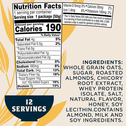 1.76 (Pack 12) Quaker Instant Oatmeal Express Cups, Honey & Almonds, Ounce