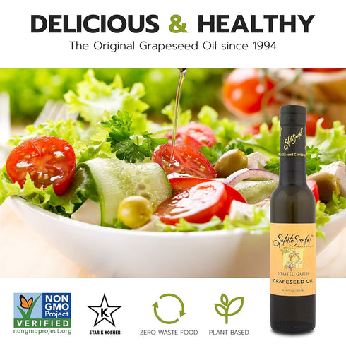 200 Salute Sant! Roasted Garlic Infused Grapeseed Oil - Healthy Grapeseed Oil for Cooking, Healthy Grape Seed Oil