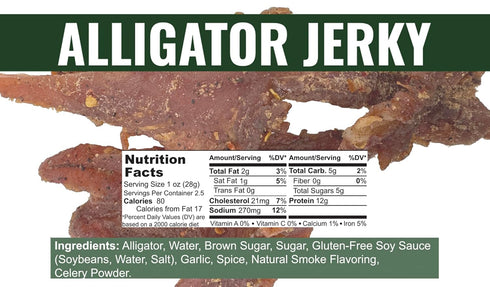 2.5 Slate Belt Smokehouse Alligator Jerky for Humans, Gator Jerky, Alligator Meat Jerky Ounce