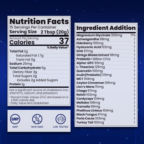 10 10.58 OZ Magnesium Hot Cocoa Powder Mix | Superfood Sleep Powder with Mushrooms, Magnesium Glycinate & L-Theanine |