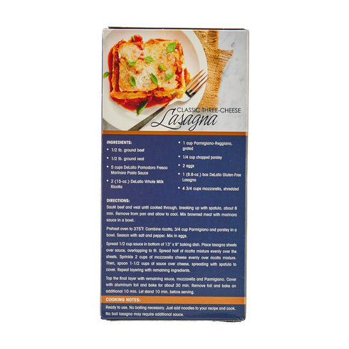 8.8 (6 Pack), DeLallo Gluten Free Lasagna Noodle Sheets, Ounce Box, Made with Corn and Rice Flour, Oven Ready, No Boil