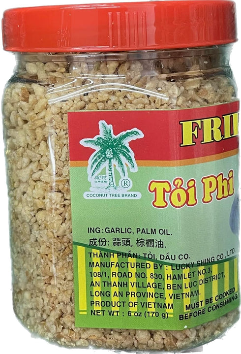 Fried Garlic Coconut Tree Jar 6oz (170g) Crunchy Condiment for Asian Vietnamese Thai Cuisine