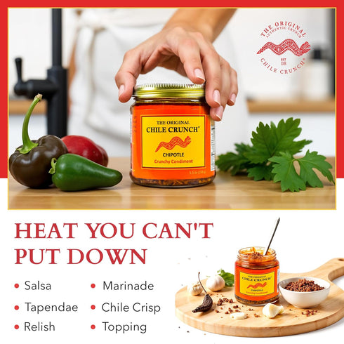 5.5oz CHILE CRUNCH - Chipotle Spicy Crunchy Condiment - All Natural Roasted Chili Peppers, Garlic & Onion Crisp Sauce