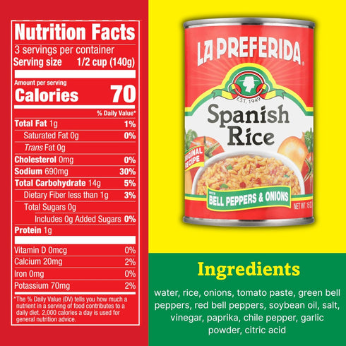 15 oz. (Pack 3) La Preferida Canned Spanish Rice (Bold Flavor from Bell Pepper, Onion & Tomato) No Artificial Colors