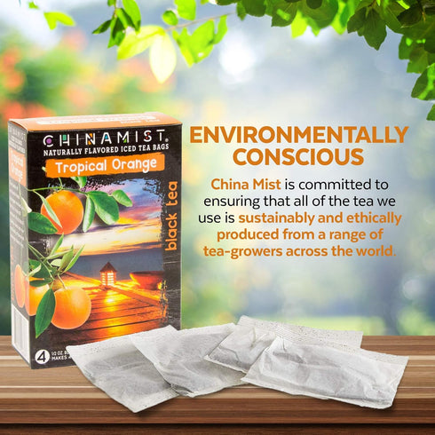 China Mist Tropical Orange Black Tea Infusion – Iced Tea – 4 Bags – Each Tea Bag Yields 1/2 Gallon – Refreshing.