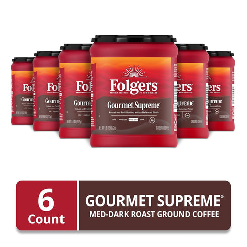 9.6 (Pack 6) Folgers Gourmet Supreme Medium Dark Roast Ground Coffee, Ounces