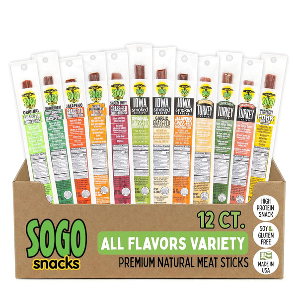 12 Flavor Variety Meat Sticks. No Added Nitrates, Gluten, Soy, MSG, Dairy,