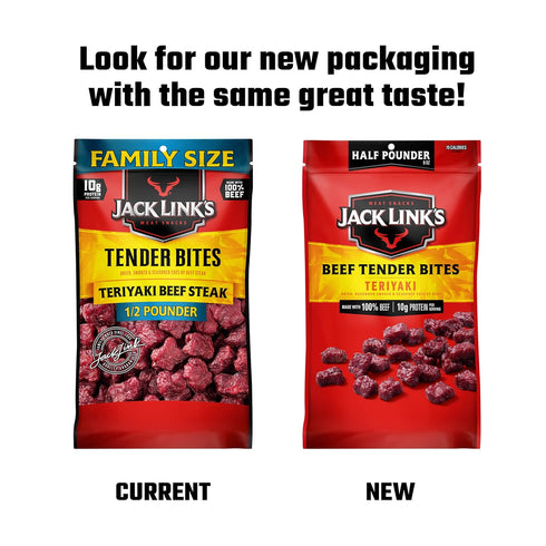 10g 70 100% (Pack 2) Jack Link's Beef Tender Bites, Teriyaki, Half Pounder Bag - Flavorful Meat Protein Snacks