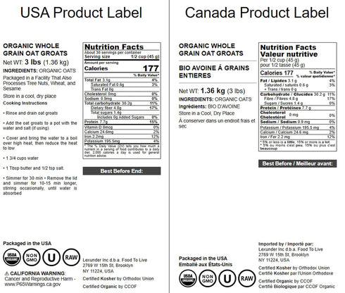 3 100% Food to Live Organic Oat Groats, Pounds - Whole Grain, Non-GMO Seeds, Kosher, Raw, Non-Irradiated, Vegan, Bulk