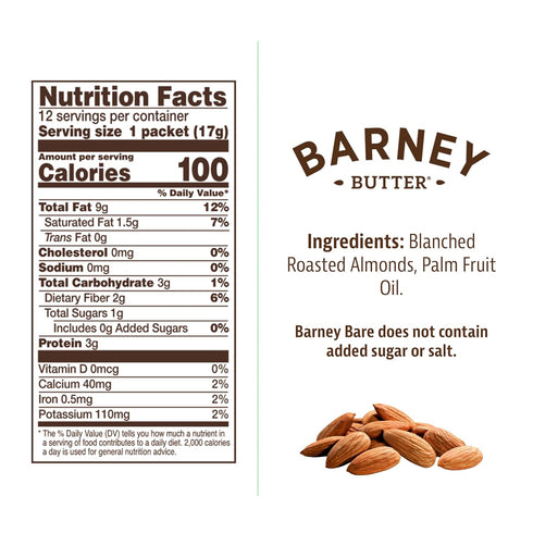 Packs, 0.6 (Pack 12), Barney Butter Almond Butter Snack Bare Smooth, Ounce of No Added Sugar or Salt, Skin-Free