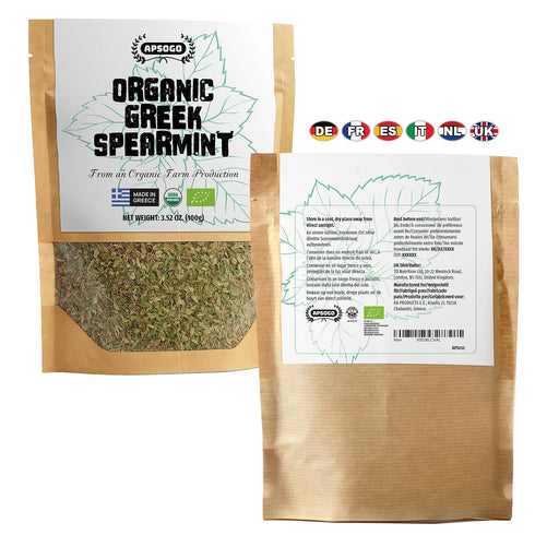 3.52 oz Apsogo Organic Greek Spearmint - Dried Spearmint Leaves for Spearmint Tea Loose Leaf, Herbal Tea & Cooking