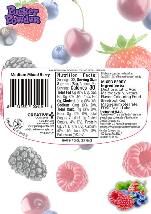 9.5oz: 1 Pucker Powder Sour Mixed Berry,Party Favors - Weddings - Receptions - Bridal and Baby Showers - Birthdays