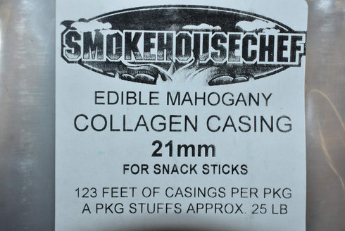 Smokehouse Chef PACKS 21mm 50 lbs 5 pack. TWO collagen casings for of snack sticks. For homemade Slim Jim sausage. Just