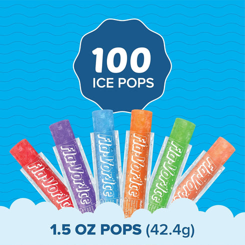 Pack 1.5 Oz 100 Count Fla-Vor-Ice Popsicle Variety of Freezer Bars, Assorted Flavors