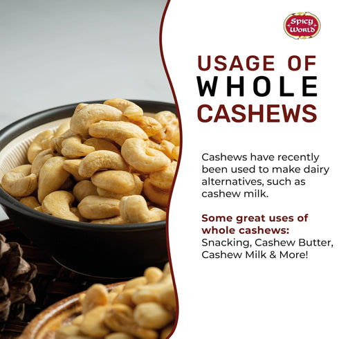 Spicy World 2 (32oz) Raw Cashews Whole Pound - Non-GMO, Unsalted, Natural & Pure Whole Cashews - Great for Pesto