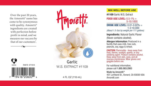 2 oz Amoretti - Garlic Extract Water Soluble - Highly Concentrated & Perfect For Pastry, Savory, Brewing, and more
