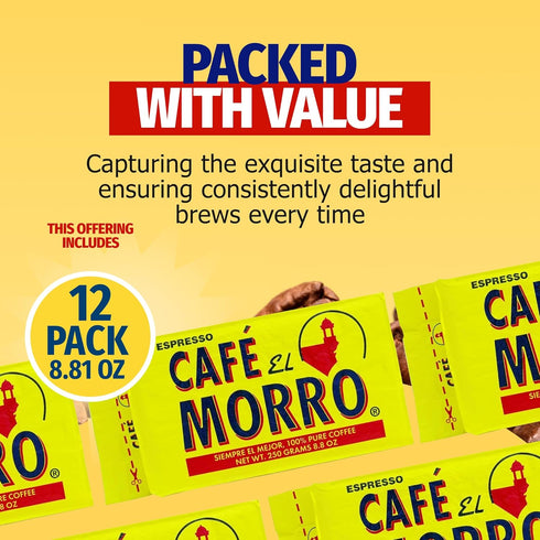 250g (8.81 oz), Pack 12, Pack, Premium Ground Coffee, Caf El Morro, of Gourmet Dark Roast Espresso Coffee, Vacuum