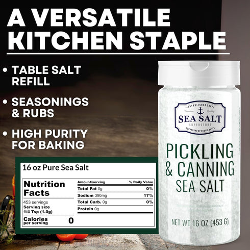 1 lb Pickling & Canning Pickling & Curing Salt for Natural Preserving, Fine Kosher Salt for Brining, Shaker, Non