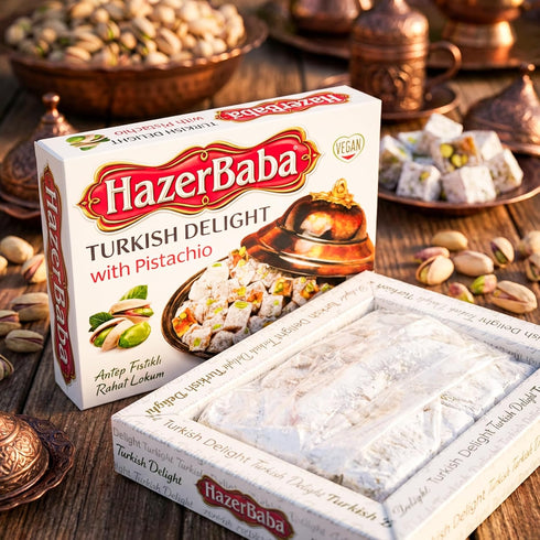 4.4oz (Pack 1), Hazer Baba Turkish Delight Pistachio Candy, of Gourmet Snack Box, Traditional, Vegan Snack, Turkish