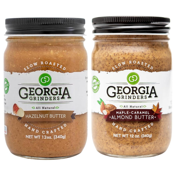 Georgia Grinders Hazelnut & Maple-Caramel Almond Butter Gourmet Spread, Vegan Friendly, Non-GMO,