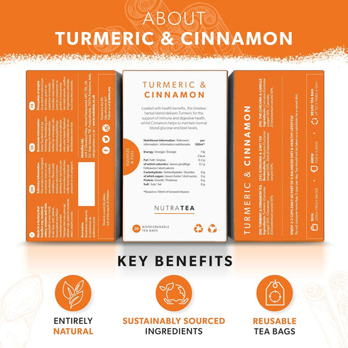 Nutra Tea - Turmeric & Cinnamon Herbal Tea - 20 Tea Bags