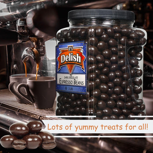 3 Lbs Dark Chocolate Covered Espresso Beans - by It's Delish, Jumbo Container | Coffee Lovers Snack | Gourmet