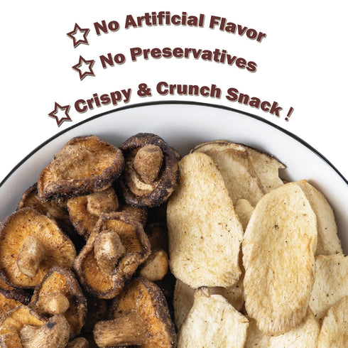 8.82 Oz, 250 VIGOROUS MOUNTAINS Mushroom Chips Veggie Snacks, Dried Shiitake and King Oyster Good Salted Crisp Mix