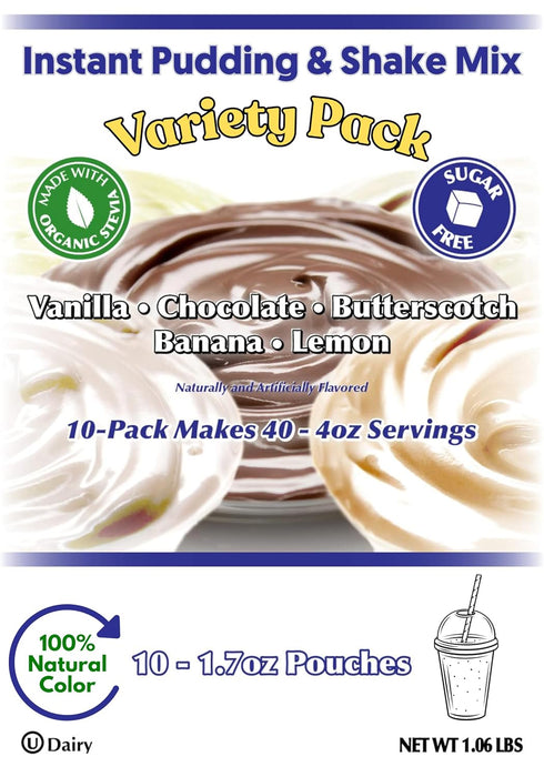10-Pack GramZero Natural Color VARIETY Sugar Free Pudding Mix (Vanilla, Chocolate, Butterscotch, Banana, Lemon) Great