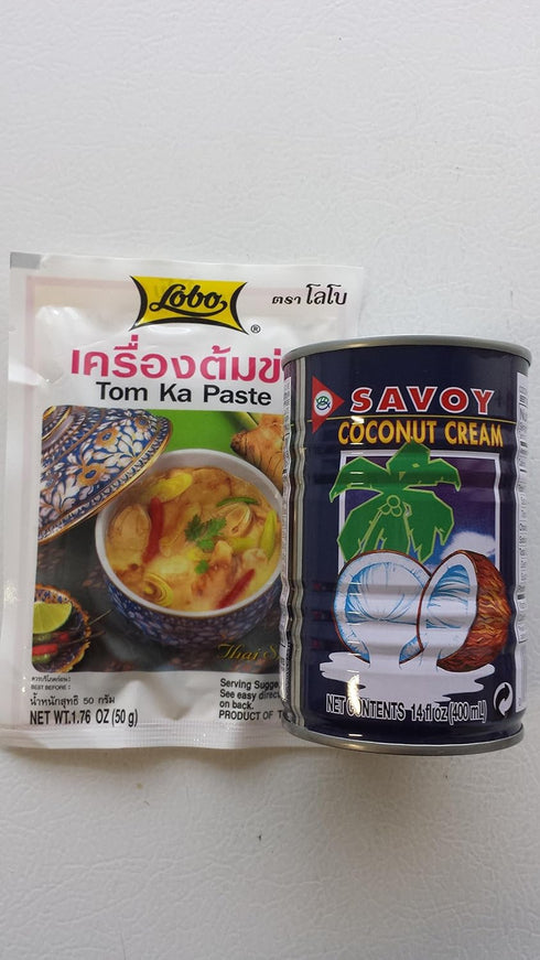 Savoy Coconut soup Kit Lobo Tom Ka packet coconut cream.