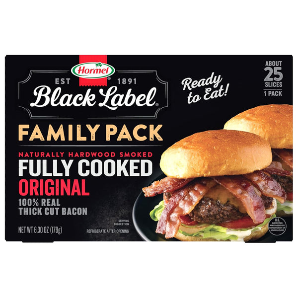 HORMEL BLACK LABEL Thick Cut Bacon, Fully Cooked Bacon, Gluten-Free Snacks, Family