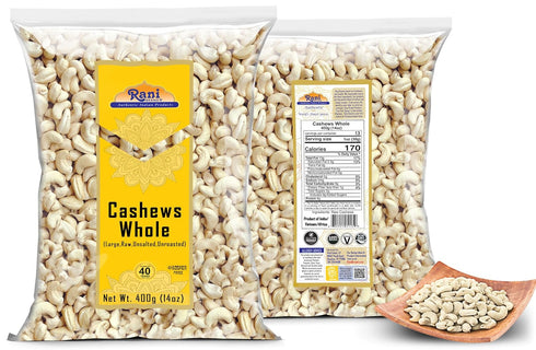 14oz (400g) Rani Raw Cashews Whole (uncooked, unsalted) ~ All Natural, No Preservatives | Vegan | NON-GMO | Kosher |