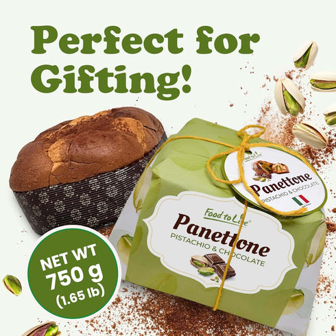 Pack 1 750g (1.65 lb) 1 Italian Pistachio and Chocolate Panettone, of - Artisan Holiday Bread, Festive Dessert, Premium
