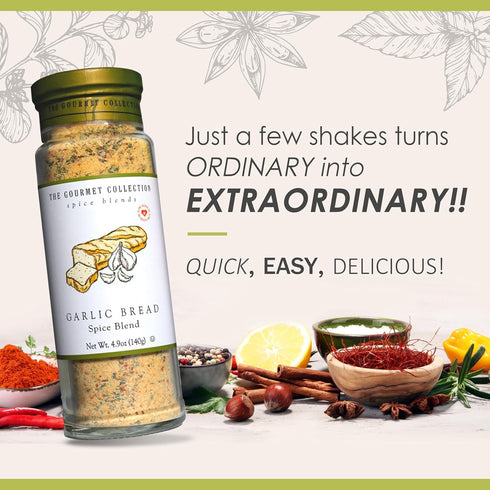 The Gourmet Collection Spice Blends Garlic Bread Spice Blend - Garlic Butter Seasoning for Cooking - Salt Free - Bread, Rice, Salad Dressing.