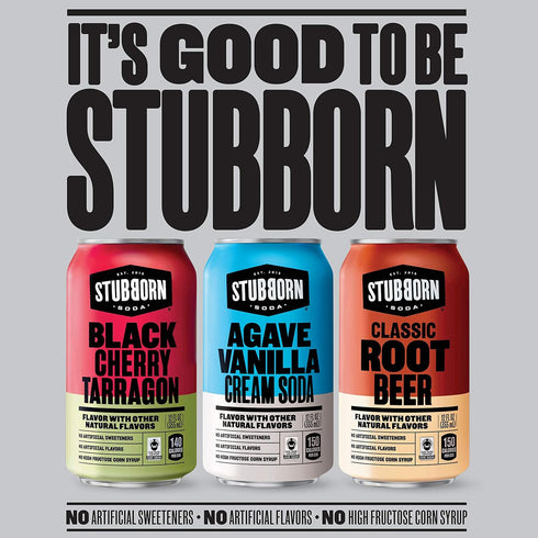 Stubborn Soda 3 Pack, 12oz packs 12) , Flavor Variety Cans (Two