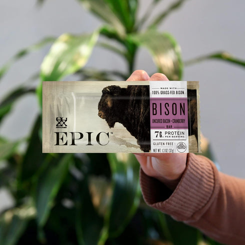 12 15.6 oz EPIC Bison Uncured Bacon and Cranberry Bars, Grass-Fed, Protein Bar, Ct