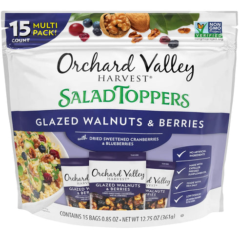 Orchard Valley Harvest Glazed Walnuts and Berries Salad Toppers, 0.85 Ounce Bags,