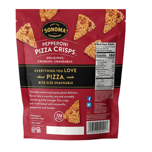 9.5 Oz (2 Count) Sonoma Creamery - Pizza Crisps, Pepperoni, | Savory Snack Cracker | High Protein | Low Carb | Gluten