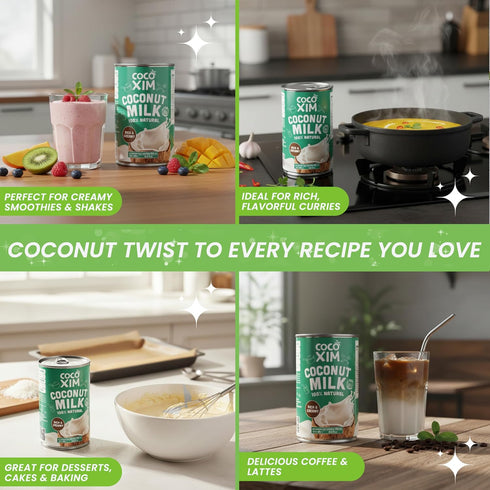 100% 400ml (Pack 12) COCOXIM Natural Coconut Milk, of | Zero Added Sugar | Rich & Creamy for Cooking | Halal & Kosher