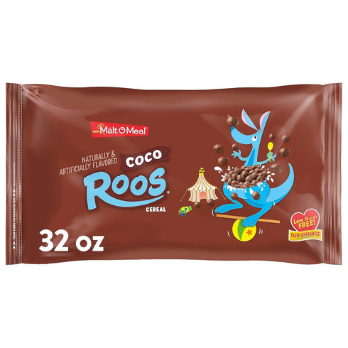 Malt-O-Meal Coco Roos Breakfast Cereal, Crunchy Chocolate Puffs, 32 OZ Resealable Cereal