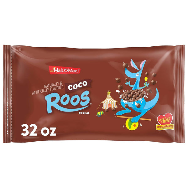Malt-O-Meal Coco Roos Breakfast Cereal, Crunchy Chocolate Puffs, 32 OZ Resealable Cereal