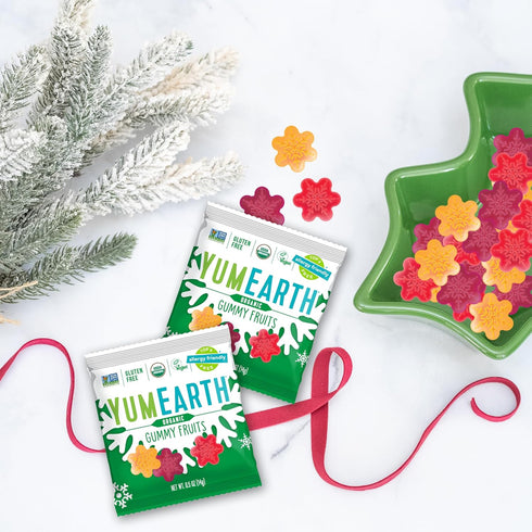 Gummy 15ct YumEarth Holiday Organic Fruits Box Allergy Friendly Christmas Candy, Dye Free, Gluten Free, Non GMO Fruit