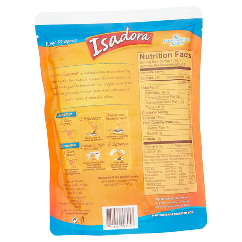 15.2oz 6 Pack) Isadora Refried Beans Pouch (Original Refried Beans