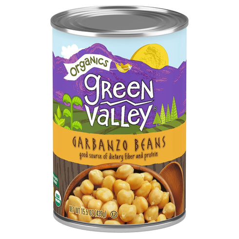 15.5 oz (Pack 4) Green Valley Organics Garbanzo Beans | Certified Organic | Delicious Mildy Nutty & Savory Flavor |