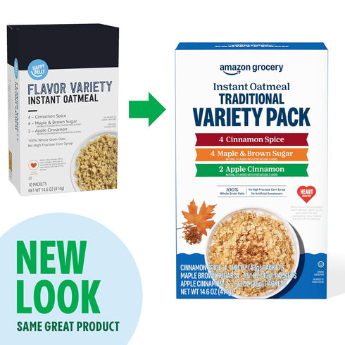 14.6 Oz, 10 Amazon Grocery, Traditional Variety Instant Oatmeal, Ct