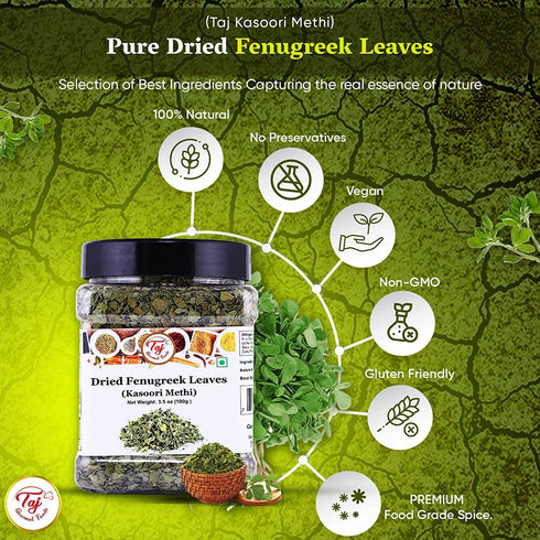 TAJ Kasoori Methi, Dried Fenugreek Leaves, 1oz (28g), Product of India