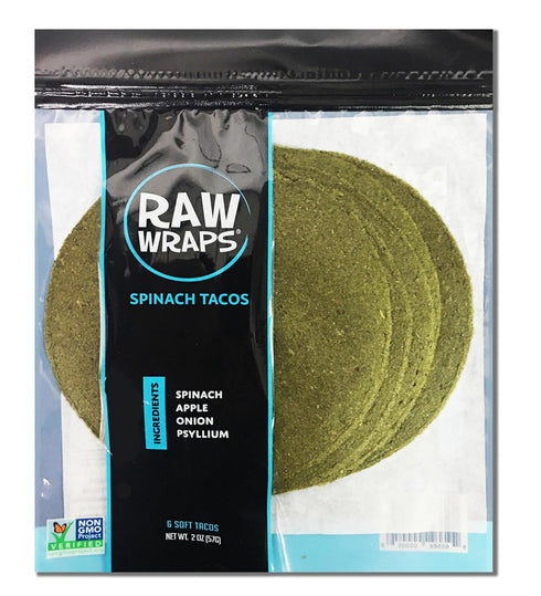 Raw Wraps - Gluten Free, Paleo, Keto Friendly Tortilla Wraps, 6 Tacos per Pack, Spinach Flavor