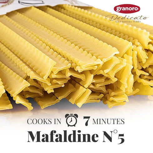 No.5, 100% 1.1 lb (Pack 2) Granoro Dedicato Mafaldine Authentic Italian Pasta, Made from Puglia Durum Wheat Semolina