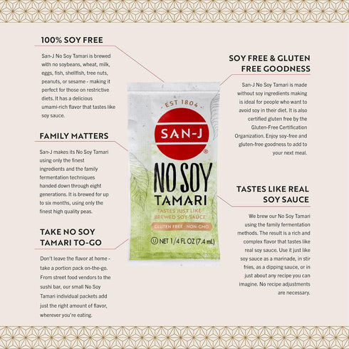 1/4 oz. Packets 200 Pack San-J - No Soy Tamari - Specially Brewed Soy Sauce Alternative - Individual Portioned