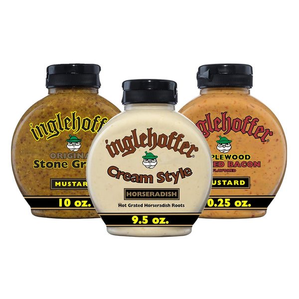 Inglehoffer Condiment Variety Pack, Stone Ground Mustard, Cream Style Horseradish and Applewood